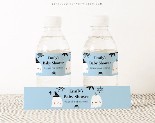 Editable Halloween Water Bottle Labels, Little Boo is Almost Due Baby Shower, Halloween Baby Shower Decorations HAWBS003