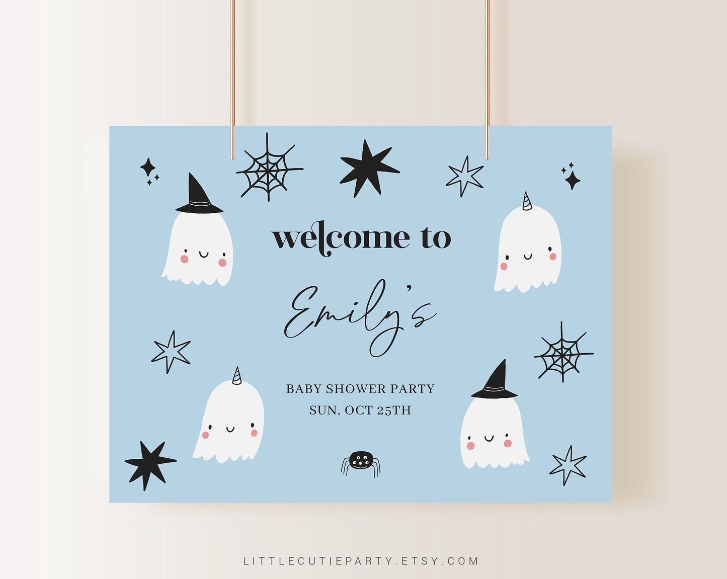 Editable Halloween Baby Shower Sign, Little Boo is Almost Due Decorations Vinyl Banner HAWBS003
