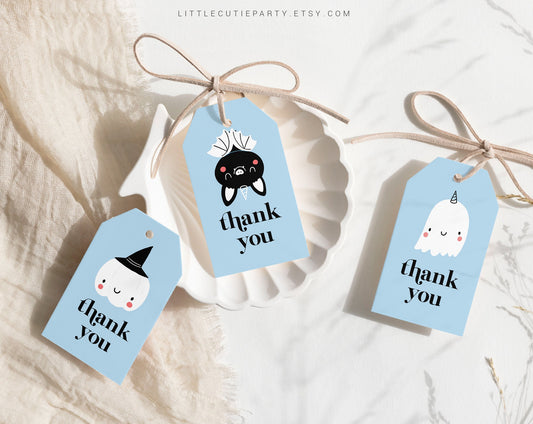 Editable Little Boo is Almost Due Favors, Halloween Baby Shower Favors, 3 Thank you Tags for Halloween Baby Shower Party HAWBS003