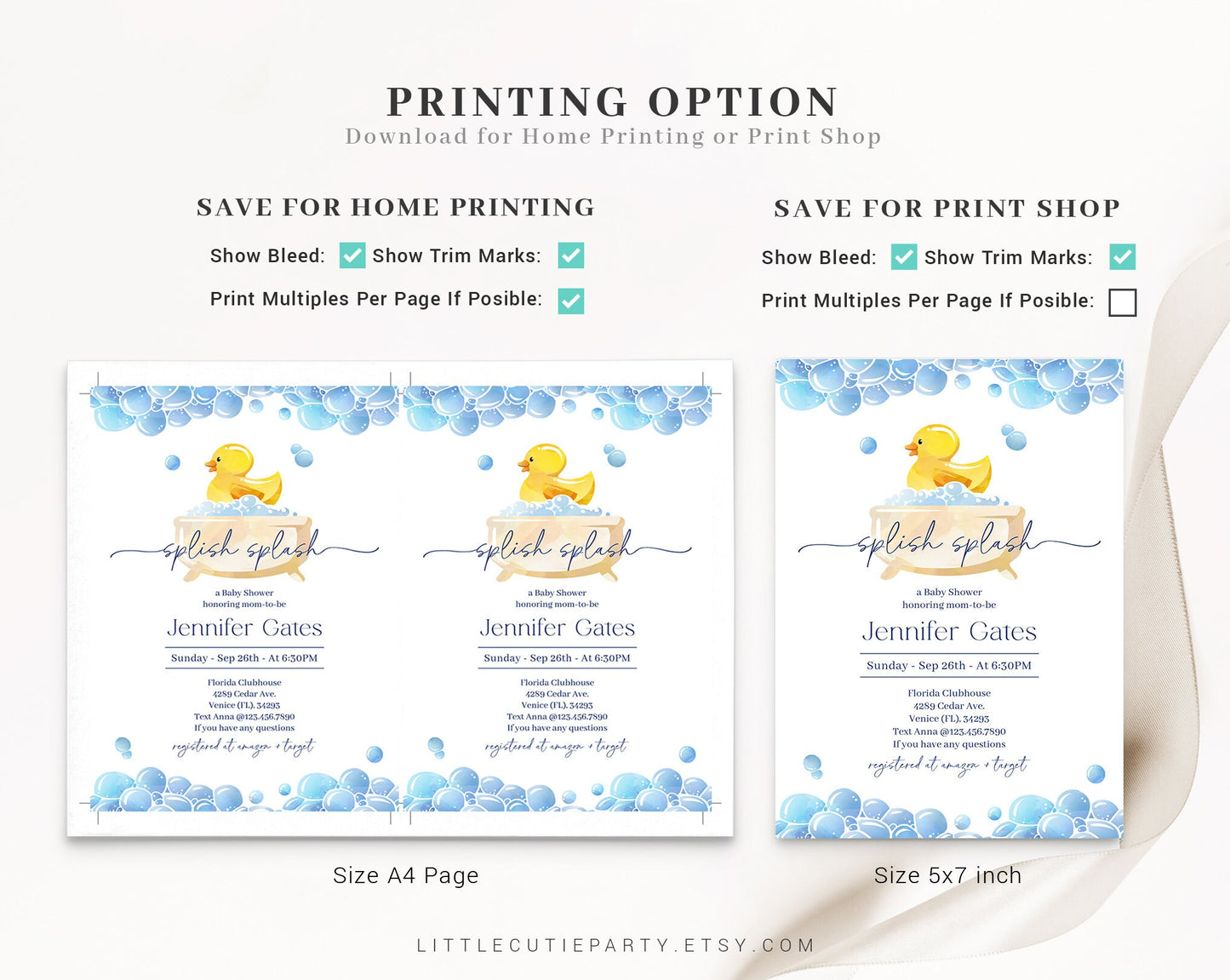 Editable Rubber Duck Shower Invitation, RubberDuck, Duckling baby shower with Diaper Raffle, Books for Baby and Gift Tag RUBBS002