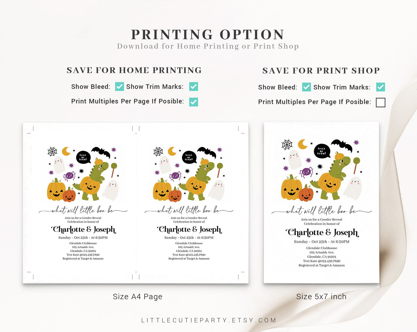 Editable Halloween Gender Reveal Invitation, Dinosaur Halloween, Little Boo, He Or She, Boy Or Girl, Oh Baby Halloween HLWGR002