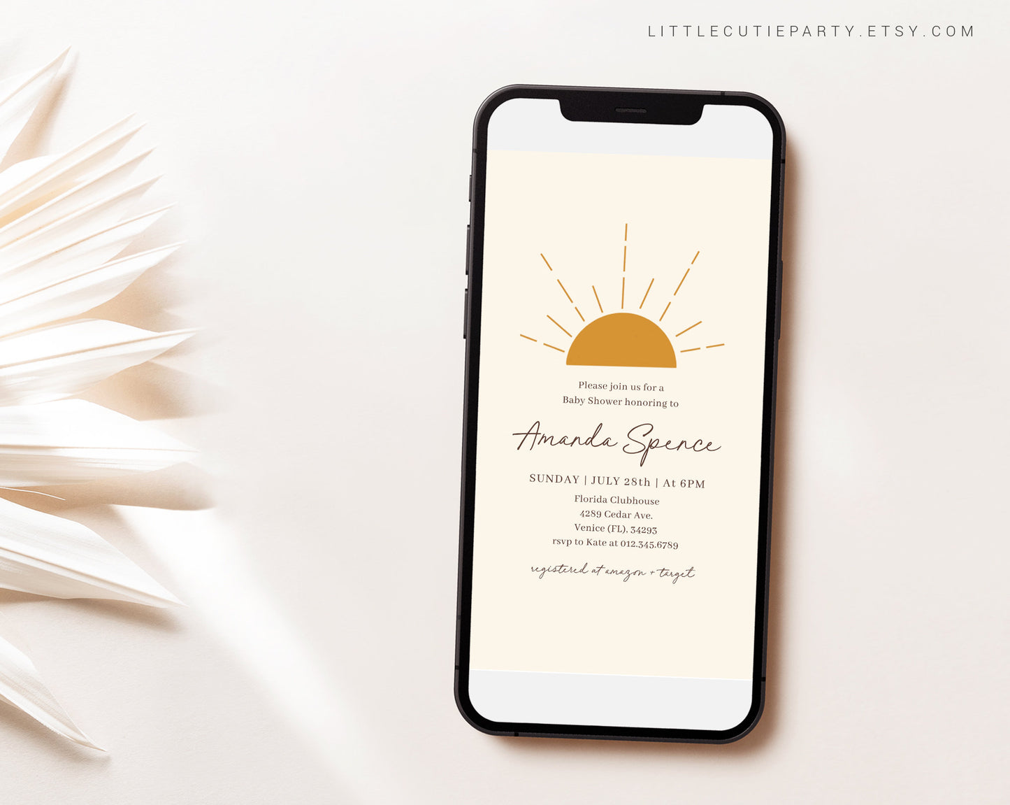 Editable Boho Sun Baby Shower Invitation, Sunshine Baby Shower Invitation, Electronic Invite SUNBS001