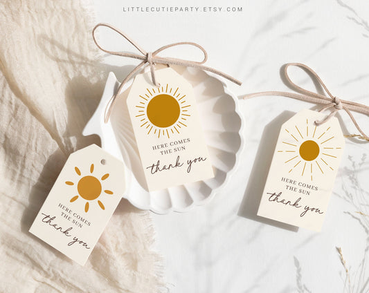 Editable Boho Sun Baby Shower Favors, Favor Tag, 3 Thank you Tags for Sunshine Baby Shower Party SUNBS001