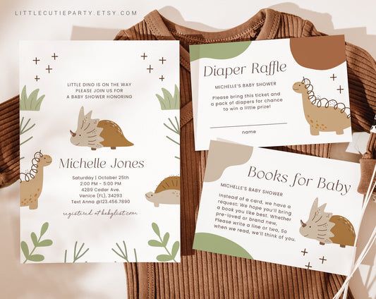 Editable Dinosaur Baby Shower Invitation, Dinosaur Baby Shower Invitation Boy, Baby Shower Set for Boho Dinosaur Party DINOBS002