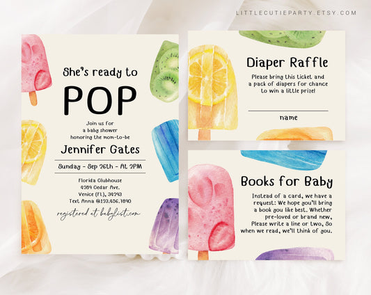 Editable Popsicle Baby Shower, Icecream Baby Shower, Ice Cream Shower with Diaper Raffle, Books for Baby and Gift Tag PSCBS001