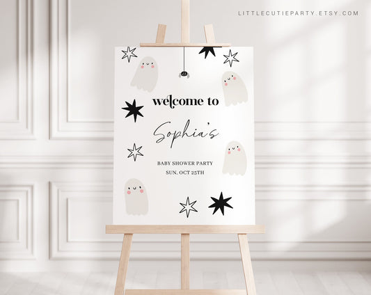 Editable A Little Boo is Almost Due Welcome Sign, Little Boo Baby Shower Welcomes Sign, Halloween Baby Shower Sign HAWBS002