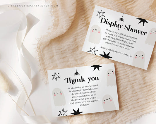 Editable Little Boo is Almost Due Thank you Card, Baby Shower Display Card for Halloween Baby Shower Party HAWBS002