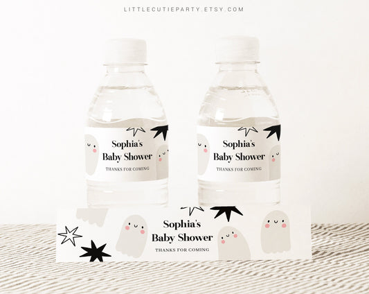 Editable Halloween Water Bottle Labels, Little Boo is Almost Due Baby Shower, Halloween Baby Shower Decorations HAWBS002