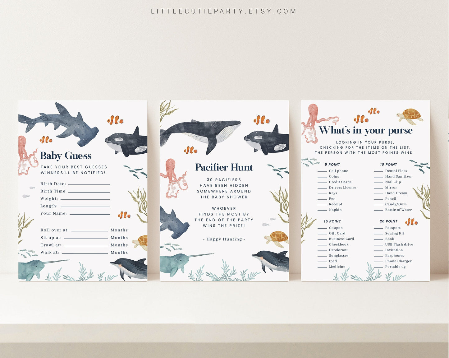 10 Editable Ocean Baby Shower Games, Under the Sea Baby Shower Games, Nautical Baby Shower Game Bundle, Sea and Ocean Theme OCENBS002