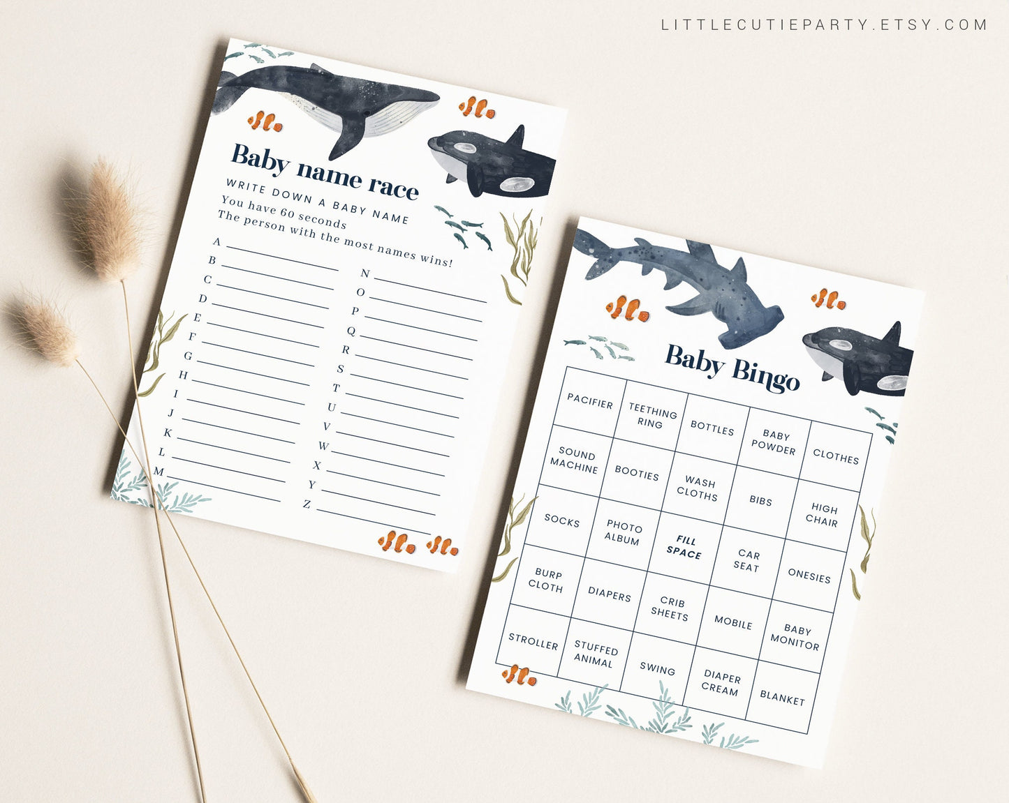 10 Editable Ocean Baby Shower Games, Under the Sea Baby Shower Games, Nautical Baby Shower Game Bundle, Sea and Ocean Theme OCENBS002