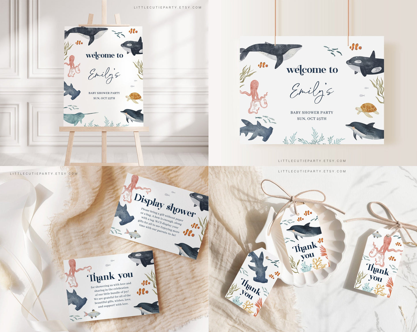 Editable Ocean Baby Shower Bundle, Under the Sea Baby Shower Decorations, with Games Bundle and All Decorations OCENBS002