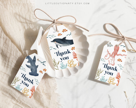 Editable Ocean Baby Shower Favors, Under the Sea Baby Shower Tags, 3 Thank you Tags Baby Shower Party OCENBS002