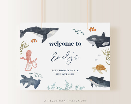 Editable Ocean Baby Shower Backdrop, Under the Sea Baby Shower Backdrop, Under the Sea Baby Shower Banner for Decoration OCENBS002