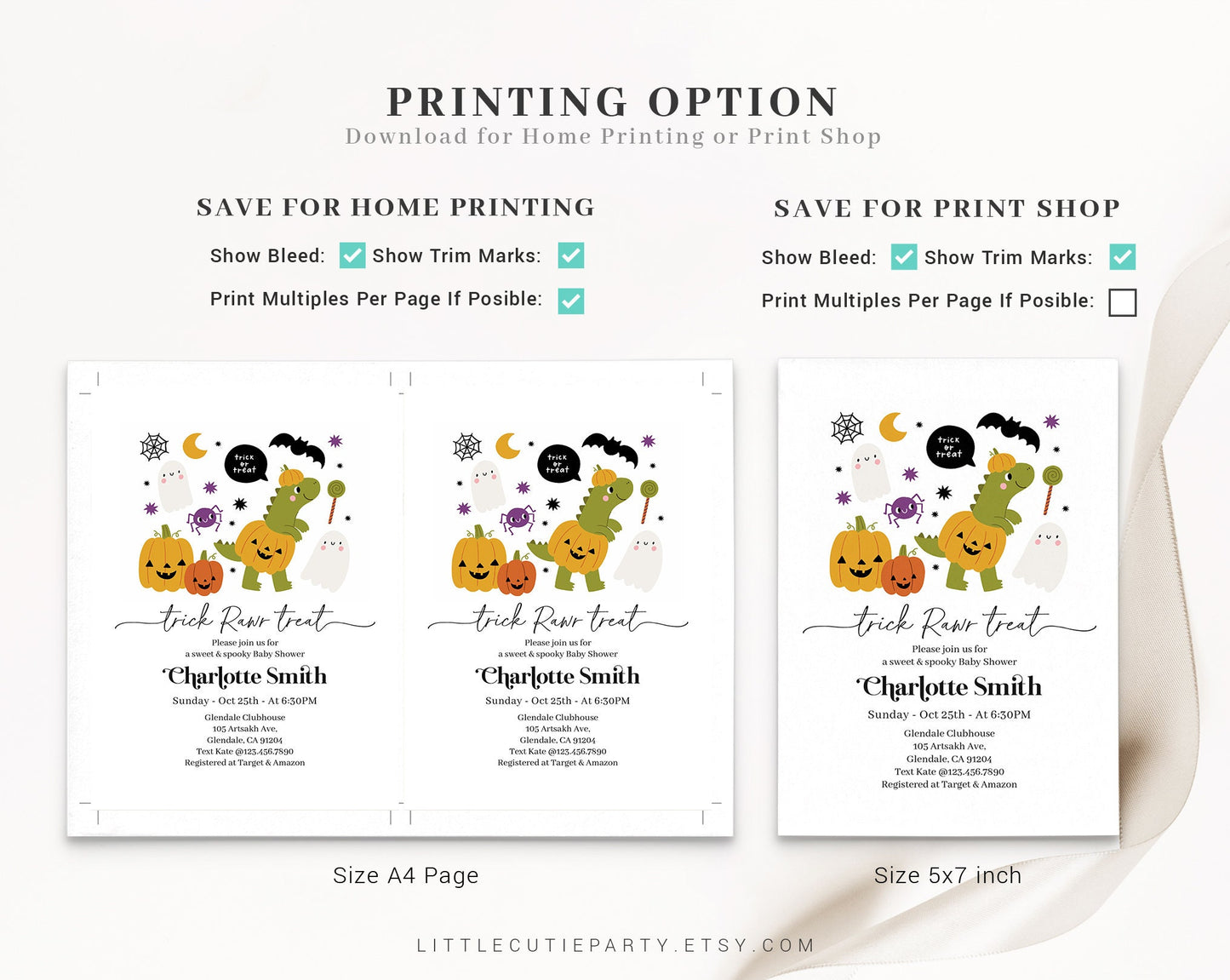 Editable Dino Halloween Baby Shower Invitation, Halloween Babyshower with Diaper Raffle, Books for Baby and Gift Tag HLWBS001