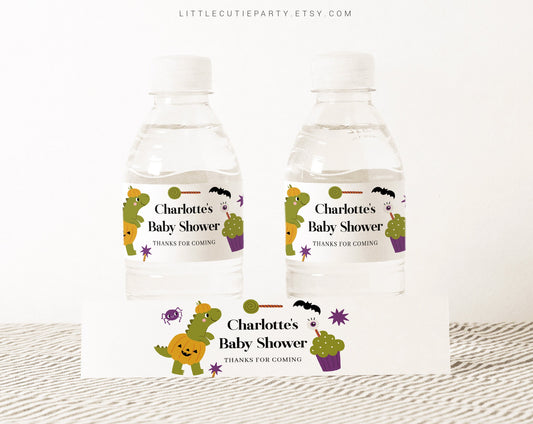 Editable Dinosaur Halloween Water Bottle Labels, Halloween Bottle Labels, Baby Shower Party Decorations HLWBS001