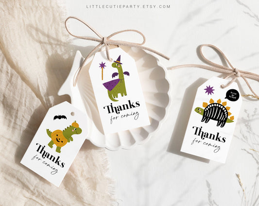 Editable Halloween Baby Shower Favors, Favor Tag, 3 Thank you Tags for Dino Baby Shower Party HLWBS001