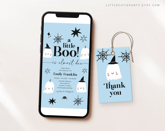 Editable Halloween Baby Shower Invitation Digital, Little Boo is Almost Due Invitation Evite, Electronic Invite HAWBS003