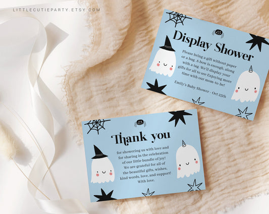 Editable Halloween Thank you Card, Baby Shower Display Card for Little Boo is Almost Due Baby Shower Party HAWBS003