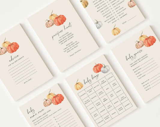 10 Editable Little Pumpkin Baby Shower Games, Baby Shower Games Bundle, Gender Neutral Party Games PMKBS001