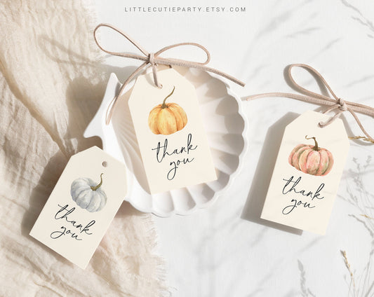 Editable Little Pumpkin Baby Favor Tags, Baby Shower Favors, 3 Thank you Tags for Fall Baby Shower Party PMKBS001