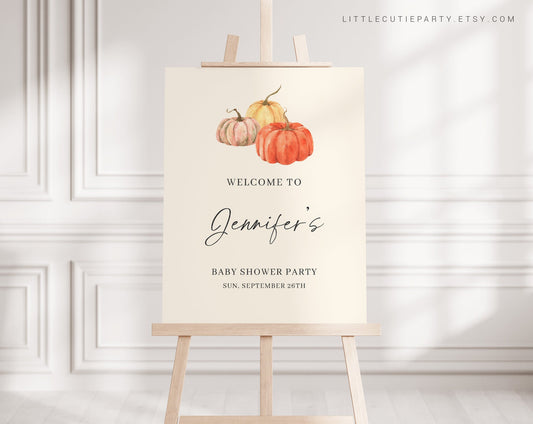 Editable Little Pumpkin Baby Shower Welcome Sign, Welcome Board, Welcome Template Babyshower Party PMKBS001