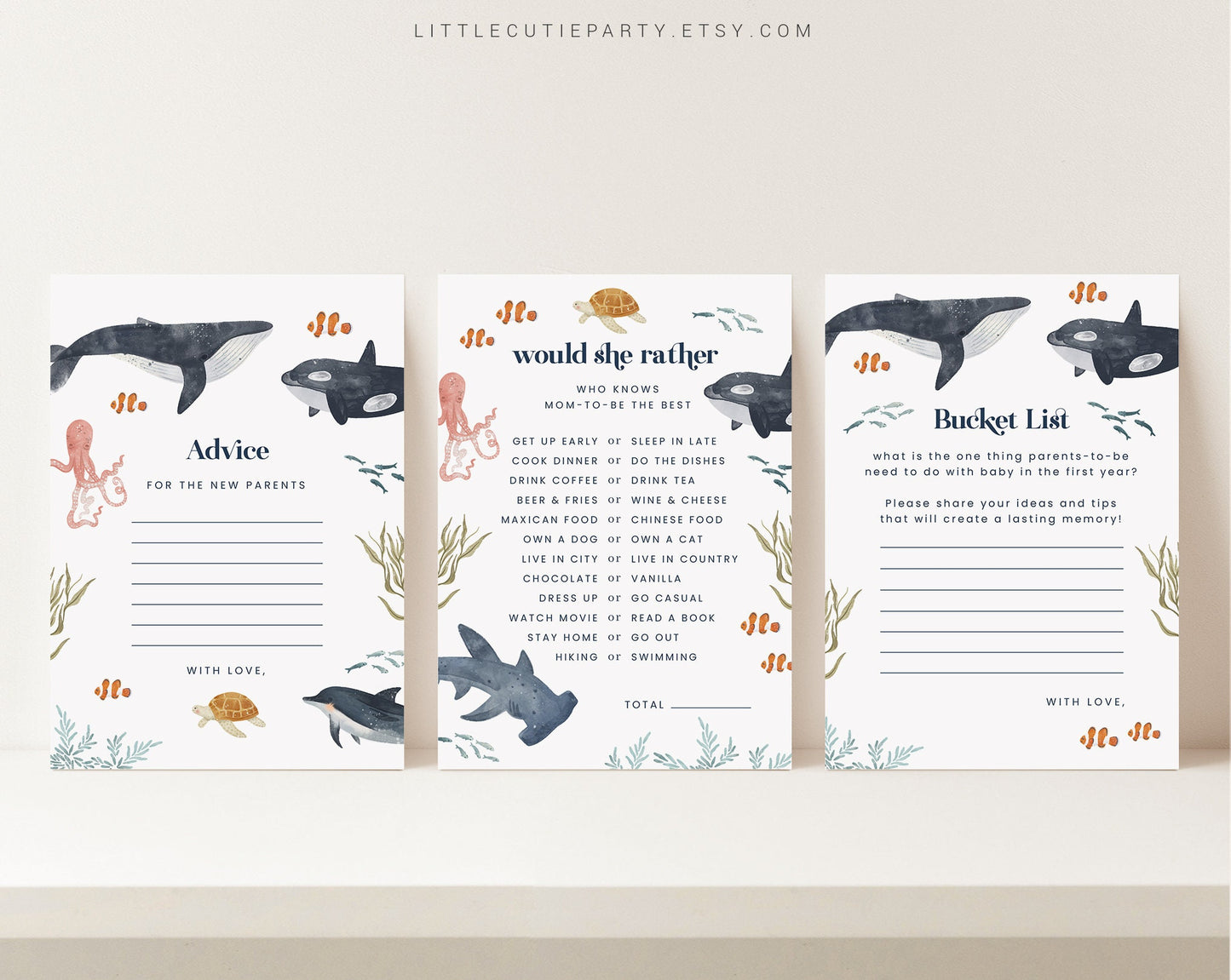 10 Editable Ocean Baby Shower Games, Under the Sea Baby Shower Games, Nautical Baby Shower Game Bundle, Sea and Ocean Theme OCENBS002
