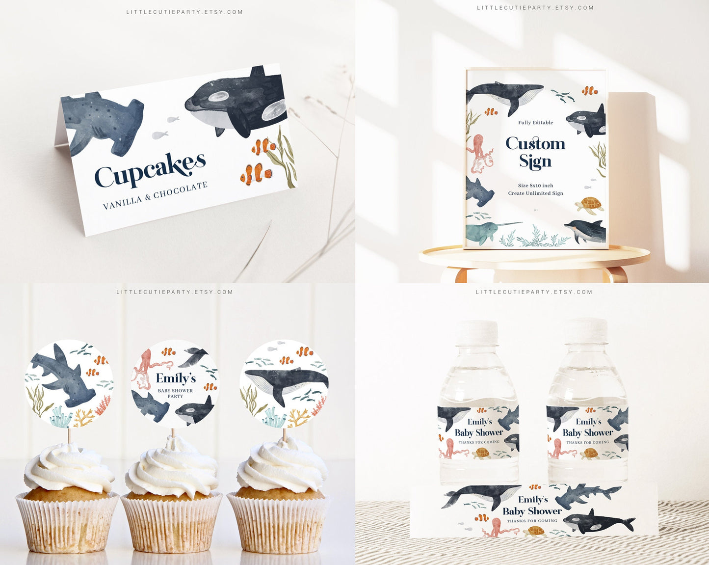 Editable Ocean Baby Shower Bundle, Under the Sea Baby Shower Decorations, with Games Bundle and All Decorations OCENBS002