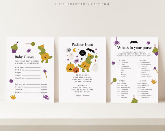 10 Editable Halloween Babyshower Games, Baby Shower Games Bundle, Gender Neutral Party Games HLWBS001