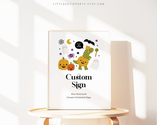Editable Halloween Party Sign Template, Dinosaur Halloween Baby Shower Custom Sign, Halloween Baby Shower Theme HLWBS001