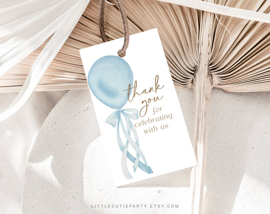 Editable Blue Balloon Baby Shower Invitation Set, Its a Boy Invitation Baby Shower with Diaper Raffle, Books for Baby and Gift Tag BBLNBS001