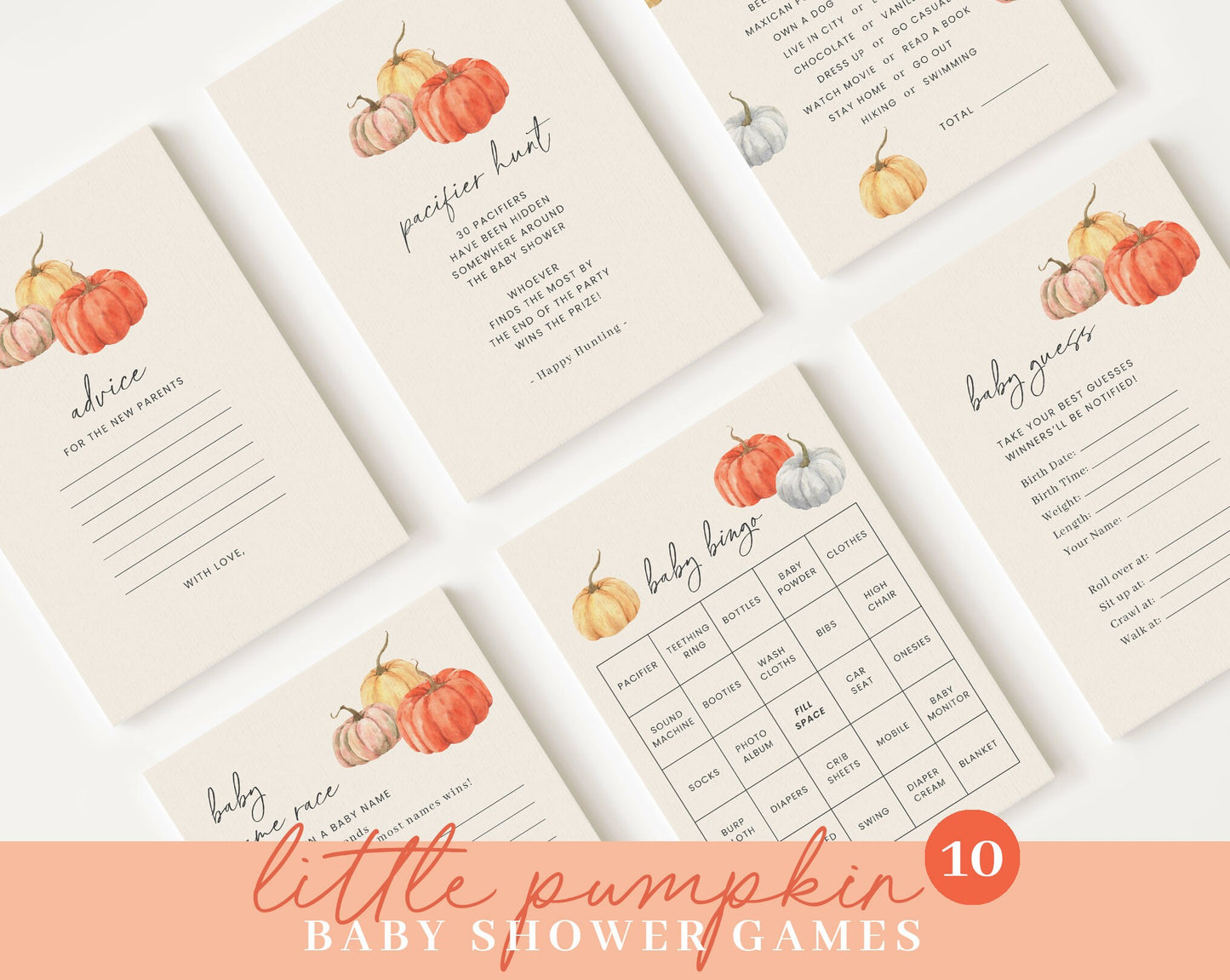 Editable Little Pumpkin Baby Shower Bundle, Pumpkin Baby Shower Invitation Bundle, with Games Bundle and All Decorations PMKBS001