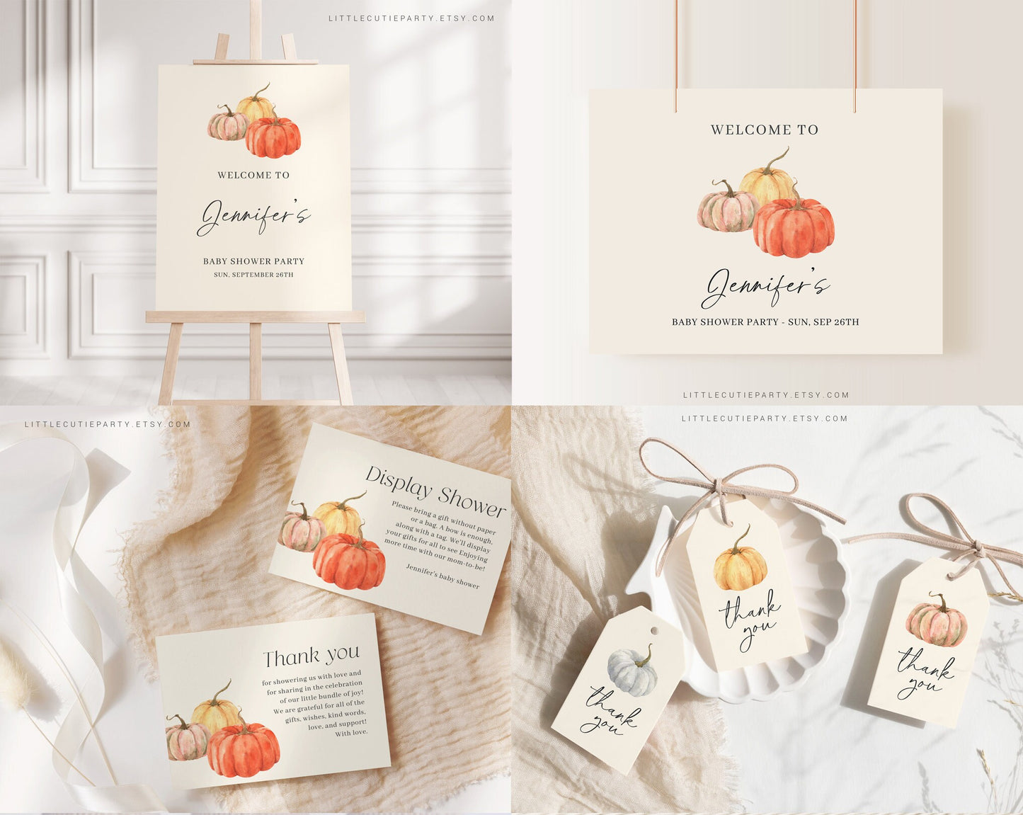 Editable Little Pumpkin Baby Shower Bundle, Pumpkin Baby Shower Invitation Bundle, with Games Bundle and All Decorations PMKBS001
