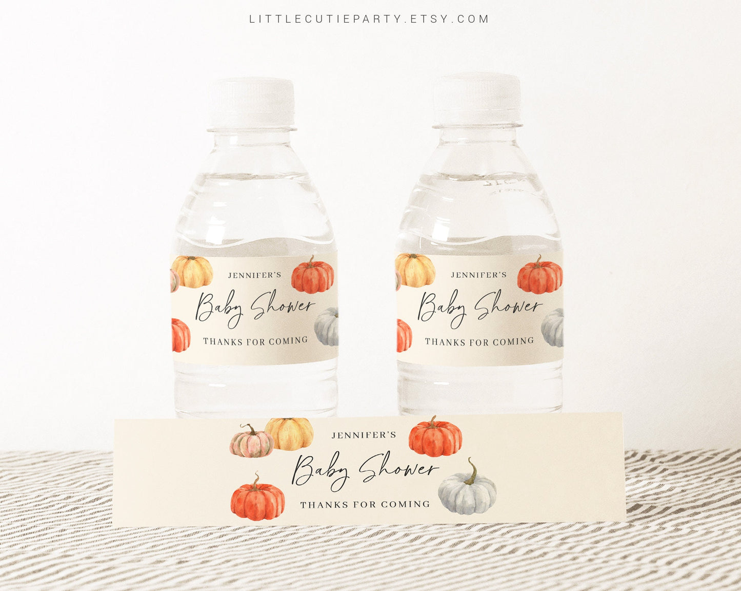 Editable Little Pumpkin Water Bottle Labels, Duck Bottle Labels, Baby Shower Party Decorations PMKBS001