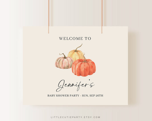 Editable Little Pumpkin Baby Shower Banner, Pumpkin Backdrop, Fall Vinyl Banner for Baby Shower Party PMKBS001