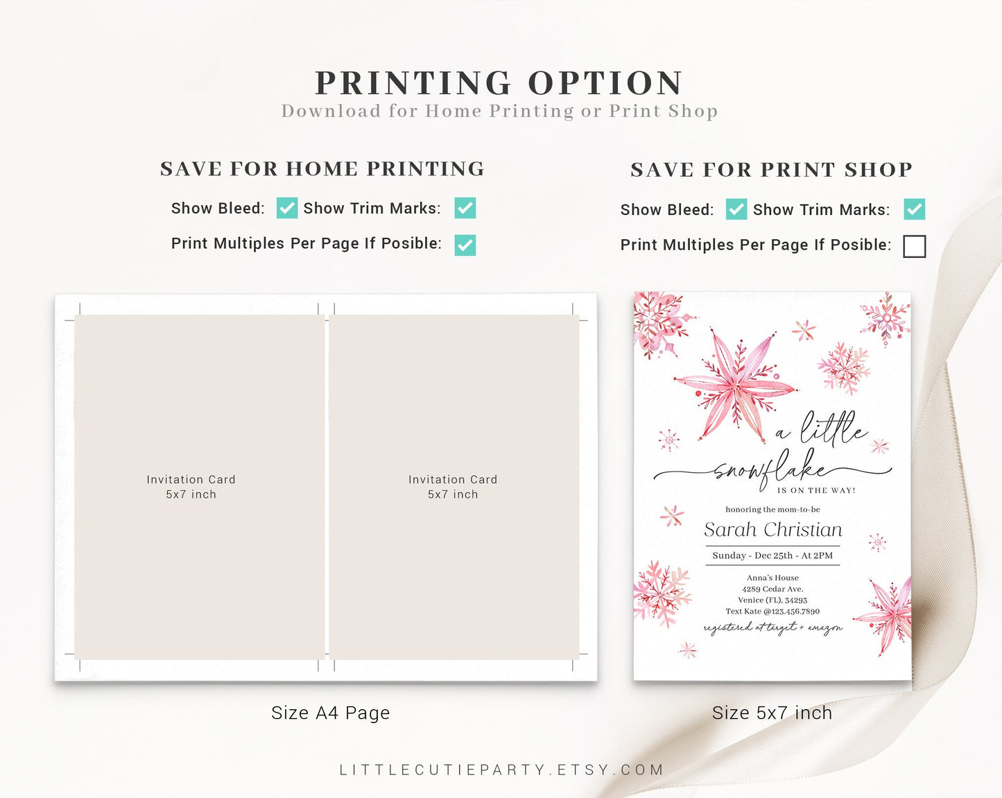 Editable Little Snowflake Baby Shower Invitation for Girl, Pink Snowflake Babyshower with Diaper Raffle, Books for Baby and Tag SNFBS002