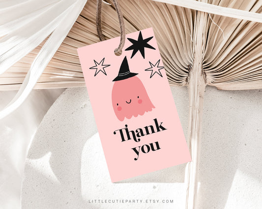 Editable Our Little Boo First Birthday Invitation, Ghost Birthday Invitation, Pink Ghost Party Invite with Gift Tag LTBBD001