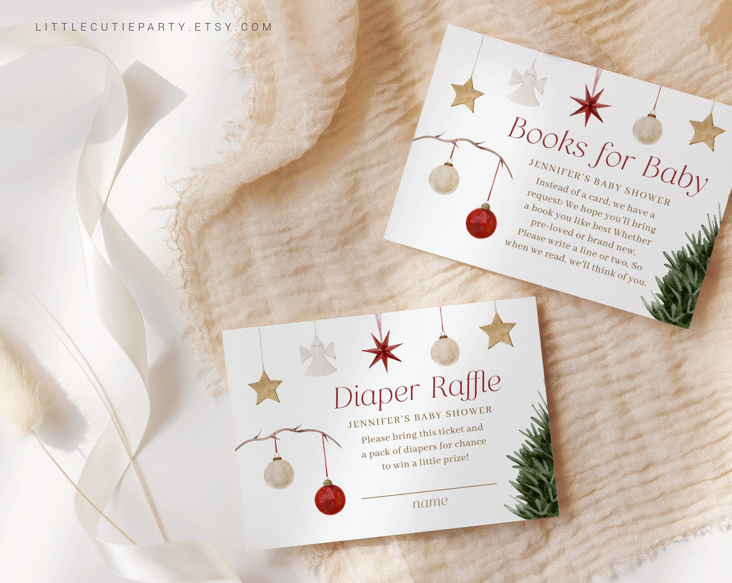 Editable A Merry Little Baby Shower Invitation, Winter Baby Shower, Christmas with Diaper Raffle, Books for Baby and Gift Tag MRYBS001
