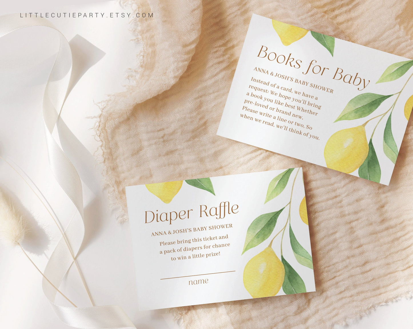 Editable Lemon Baby Shower Invitation, Lemonade Baby Shower with Diaper Raffle, Books for Baby and Gift Tag LMNBS001