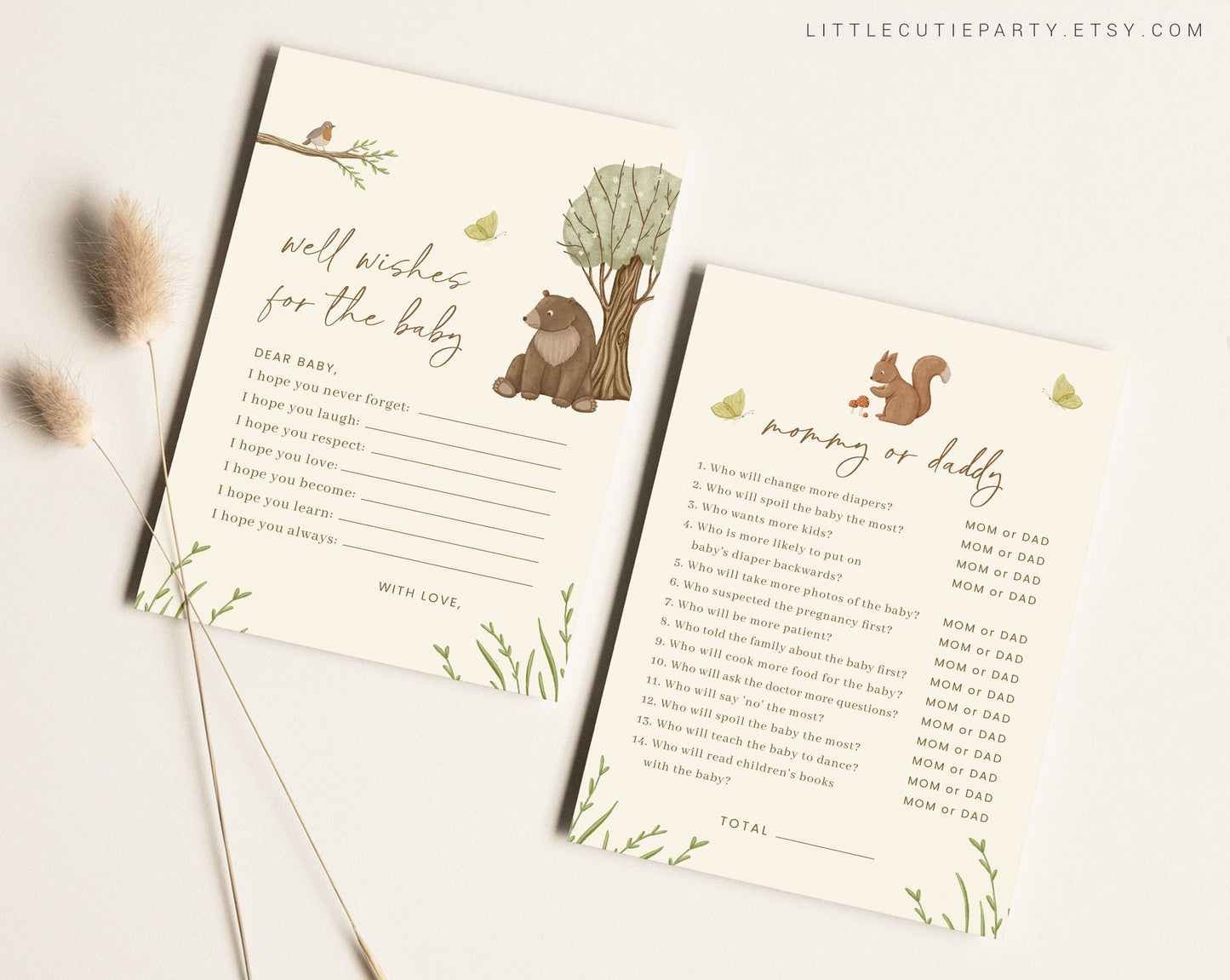 10 Editable Woodland Baby Shower Games, Woodland Baby Shower Games Bundle, Wild Animals Gender Neutral Party Games WOOD001