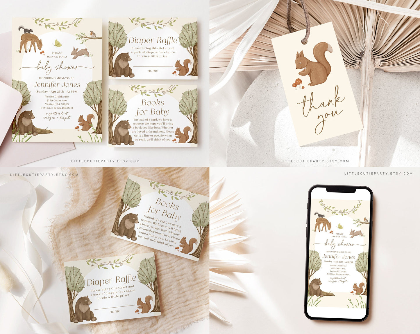 Editable Woodland Baby Shower Invitation Bundle, Woodland Bundle, Woodland Animals Baby Shower with Games Bundle and All Decorations WOOD001