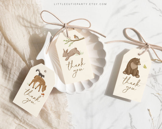 Editable Woodland Baby Shower Favors, Thank You Favor Tag, 3 Thank you Tags for Woodland Animals Baby Shower Party WOOD001