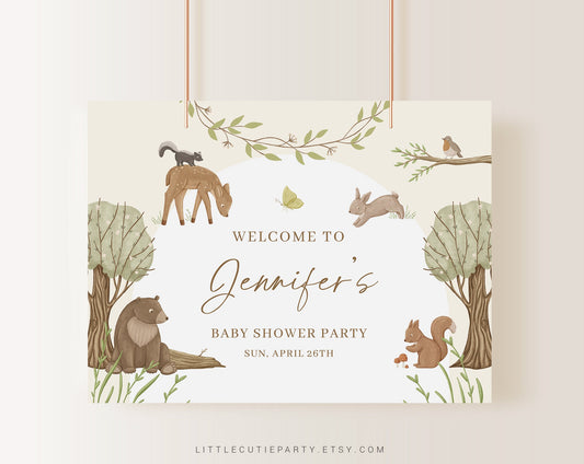 Editable Woodland Baby Shower Backdrop, Woodland Baby Shower Banner, for Woodland Baby Shower Party Decor WOOD001
