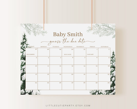 Editable Baby Its Cold Outside Baby Shower Due Date, Winter Baby Shower Due Date Calendar for Winter Baby Shower Party WINBS001