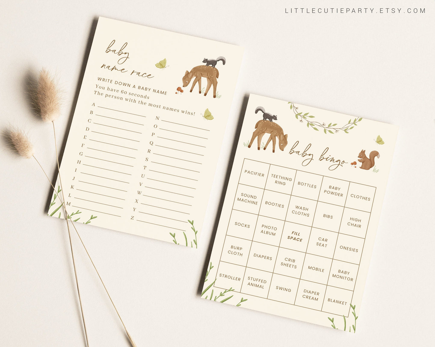10 Editable Woodland Baby Shower Games, Woodland Baby Shower Games Bundle, Wild Animals Gender Neutral Party Games WOOD001