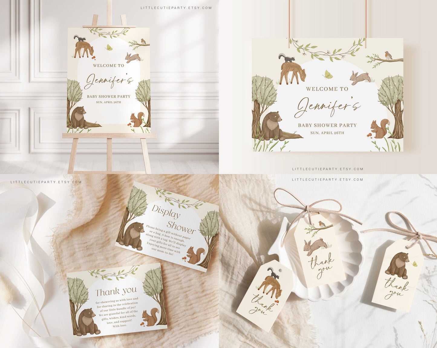 Editable Woodland Baby Shower Invitation Bundle, Woodland Bundle, Woodland Animals Baby Shower with Games Bundle and All Decorations WOOD001