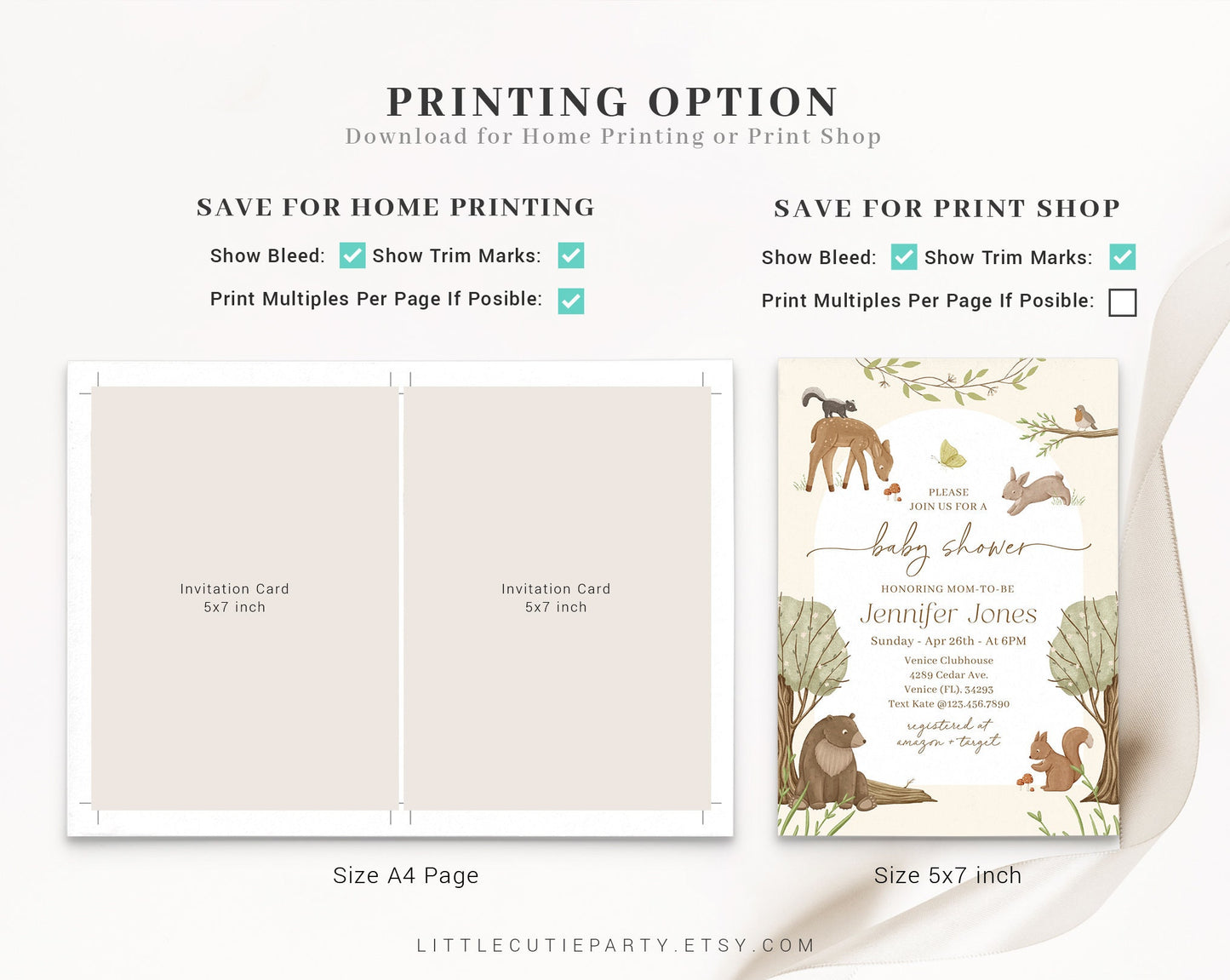 Editable Boho Woodland Baby Shower Invitation, Woodland Baby Shower with Diaper Raffle, Books for Baby and Gift Tag WOOD001