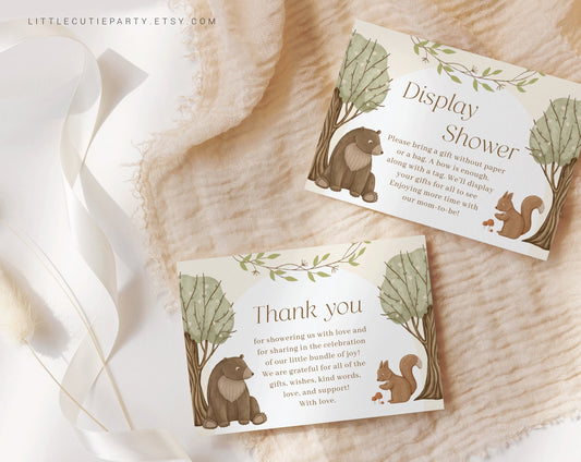 Editable Woodland Baby Shower Thank you Card, Baby Shower Display Card for Woodland Animals Baby Shower Party WOOD001