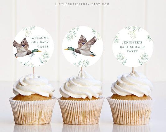 Editable Mallard Cupcake Toppers, Mallard Baby Shower Cake Topper for Decorations MALBS001