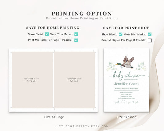 Editable Mallard Baby Shower Invitation Template, Mallard Duck Baby Shower Invite MALBS001