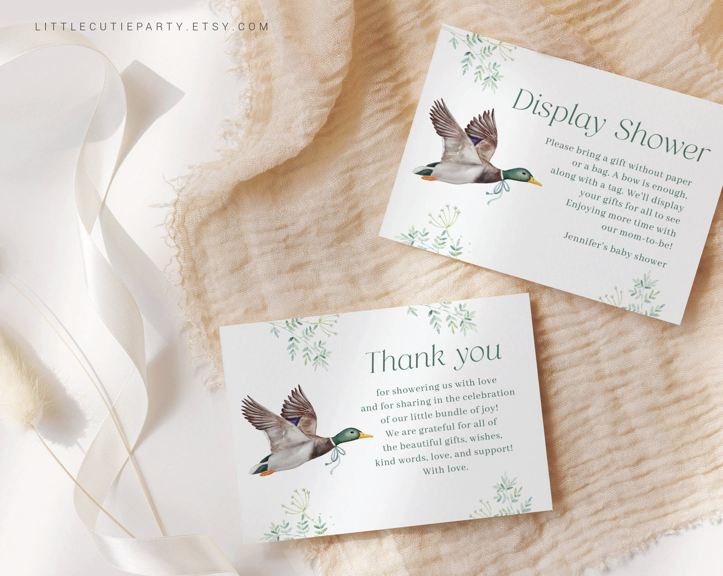 Editable Mallard Duck Thank you Card, Baby Shower Display Card for Duck Baby Shower Party MALBS001